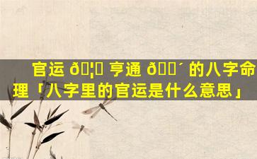 官运 🦋 亨通 🐴 的八字命理「八字里的官运是什么意思」
